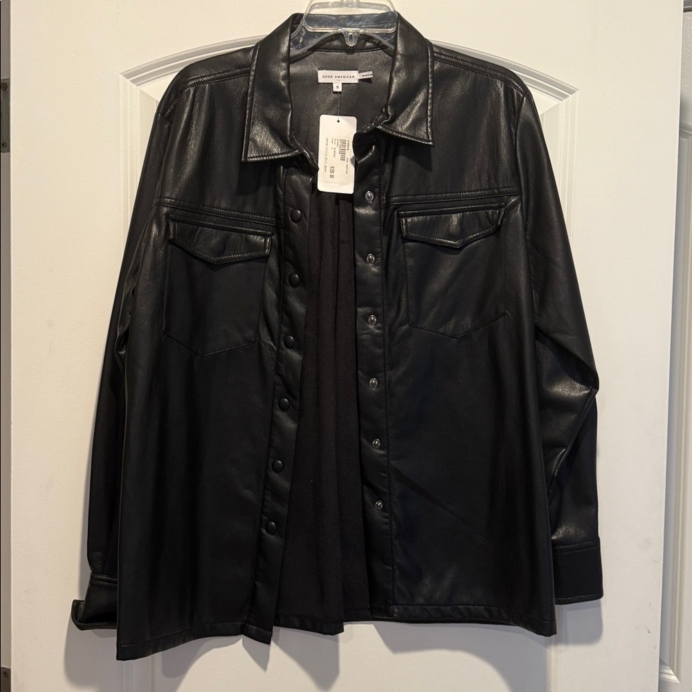 Good American Black Faux Leather Shirt